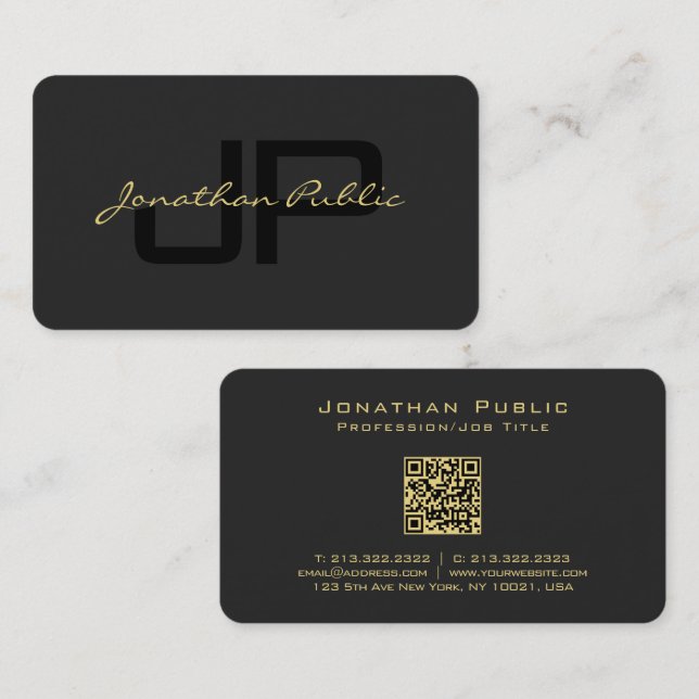Cartão De Visita Nome de Texto Dourado do luxo Script Premium Silk  (Frente/Verso)