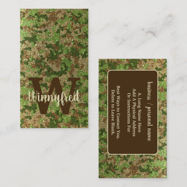 Cartão De Visita Nome do Monograma da Camuflagem Verde Sem Mutação (Frente/Verso)