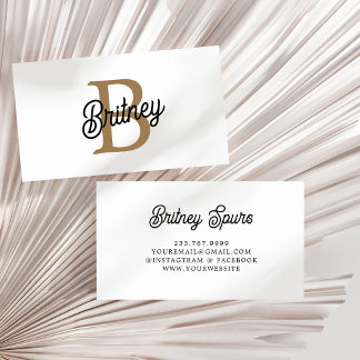 Cartão De Visita Nome do Monograma Elegante Moderno Script Dourado