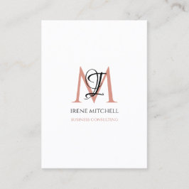 Cartão De Visita Nome do Monograma Elegante Rosa branco preto Doura