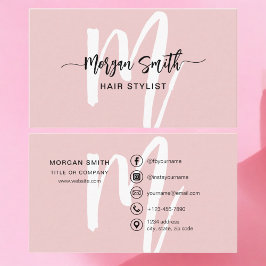 Cartão De Visita Nome do Monograma Girly de Script Moderno Rosa