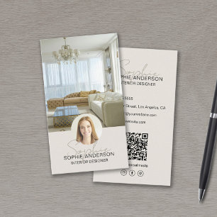 Cartão De Visita Nome do Rótulo QR de Foto de Designer de Interiore