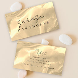 Cartão De Visita Nome do Script Elegante de Luxo Elegante Dourado d