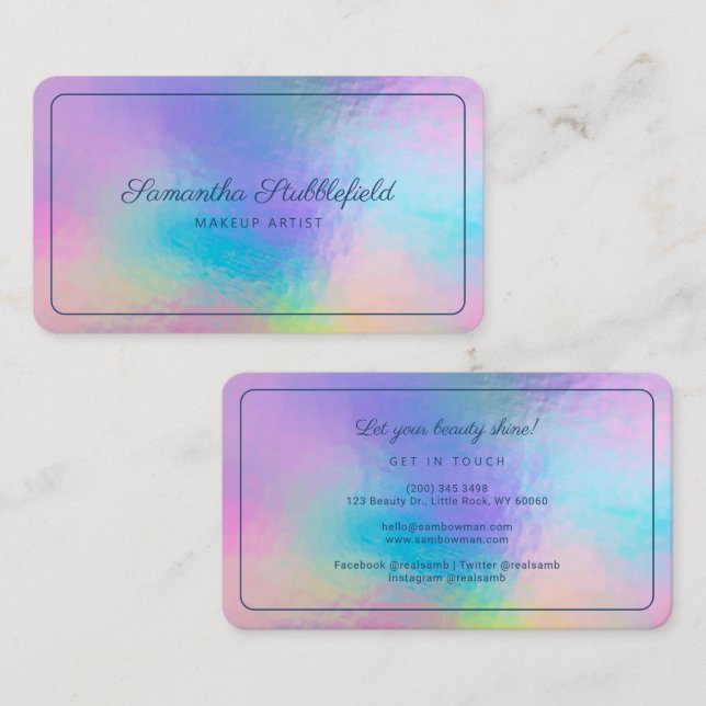 Cartão De Visita Nome do Script Makeup Artist Holographic (Frente/Verso)
