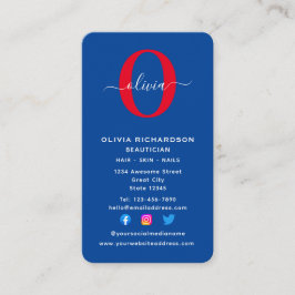 Cartão De Visita Nome do Script Monograma Vertical Vermelho Branco