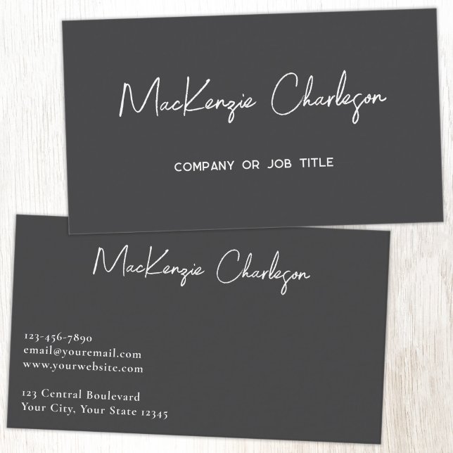 Cartão De Visita Nome do Script Simples Cinza Ardeu Moderno (Simple modern minimalist script professional business card design slate gray)