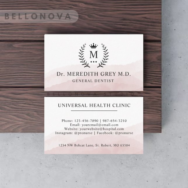 Cartão De Visita Nome e & Nome Iniciais Personalizados Cor - de- Ro (Custom Initial & Name White Black Pink Monogrammed Business Card)