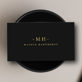 Cartão De Visita Nome Elegante Mínimo Dourado do Monograma Negro