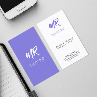 Cartão De Visita Nome inicial de script minimalista | Roxo especial