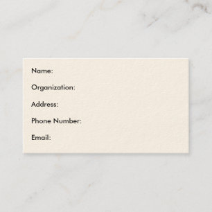 Cartão De Visita Nome: Organização: Endereço: Número de telefone: