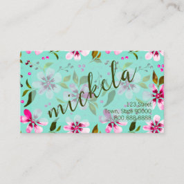 Cartão De Visita Nome Personalizado Aquarela Floral Rosa e Água