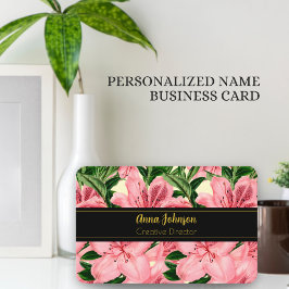 Cartão De Visita Nome Personalizado de Fundo Floral Vermelho Elegan