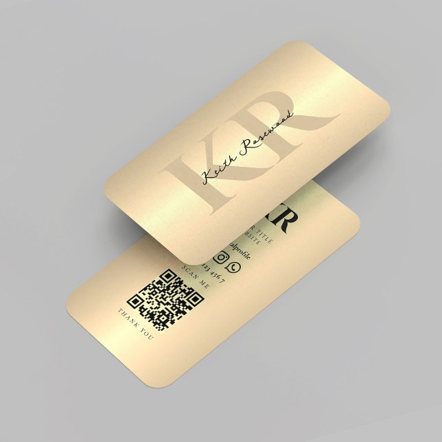 Cartão De Visita Nome Personalizado do Monograma Elegante Moderno Q (Modern Elegant Monogram Custom Name Gold QR Business Card
)
