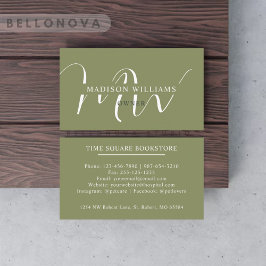 Cartão De Visita Nome Personalizado Moss Sage Olive White Monograma