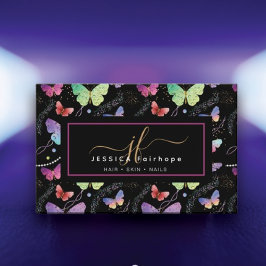 Cartão De Visita Nome Pessoal Borboletas Brilhantes Roxas Elegantes