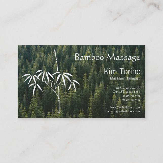 Cartão De Visita Nomeação da Floresta Bamboo, Terapista de Massagem (Frente)