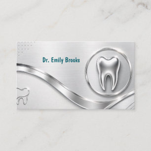Cartão De Visita Nomeação de Dentista Empresarial Modern Silver Met
