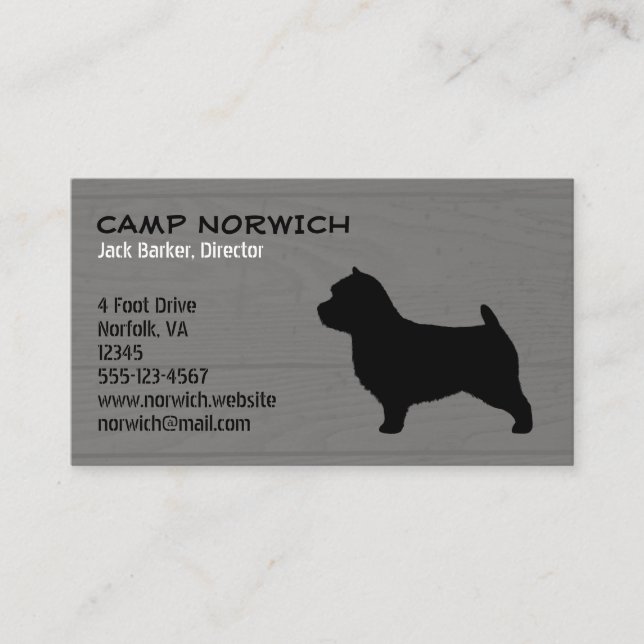 Cartão De Visita Norwich Terrier Dog Raça Silhouette Faux Wood (Frente)