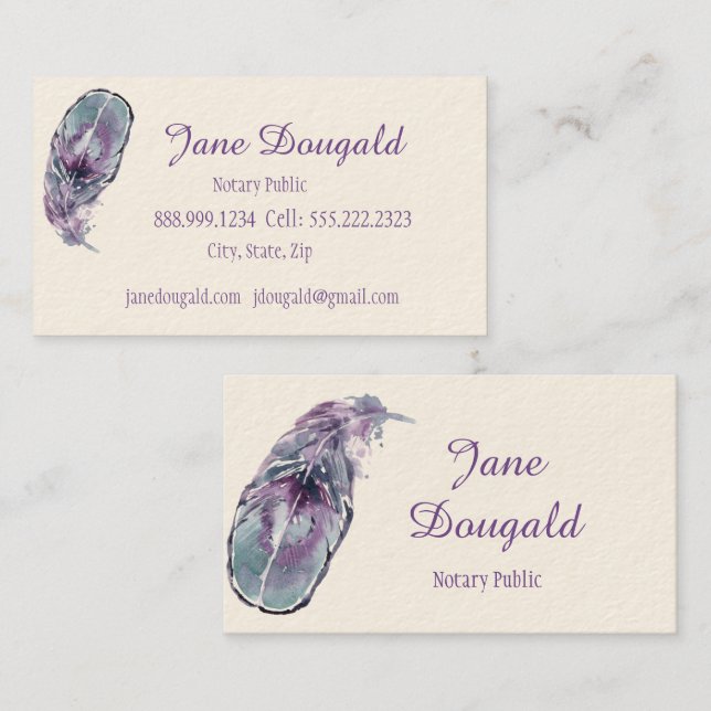 Cartão De Visita Notário Clássico Negro Caneta de pena artística (Frente/Verso)