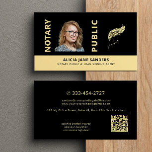 Cartão De Visita Notário público móvel foto código QR dourado preto