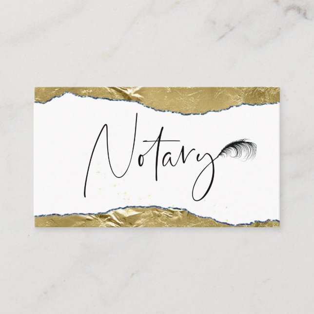 Cartão De Visita *~* NOTARY PHOTO Caneta Feather Agente DOURADO (Frente)