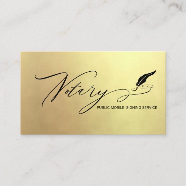 Cartão De Visita *~* NOTARY PHOTO Quill Sign Agent Dourado (Frente)