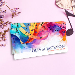 Cartão De Visita Notas Musicais Coloridas Aquarela