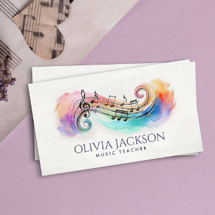 Cartão De Visita Notas Musicais Coloridas Aquarela e Lápis