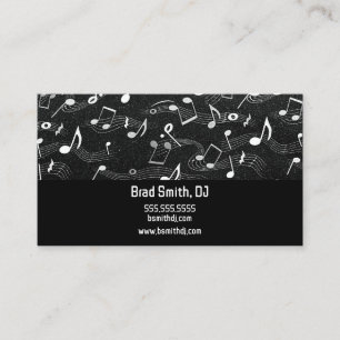 Cartão De Visita Notas Musicais Texturizadas Preto e Branco DJ