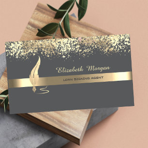 Cartão De Visita Notícias de Cinza de faixa de penas Dourada