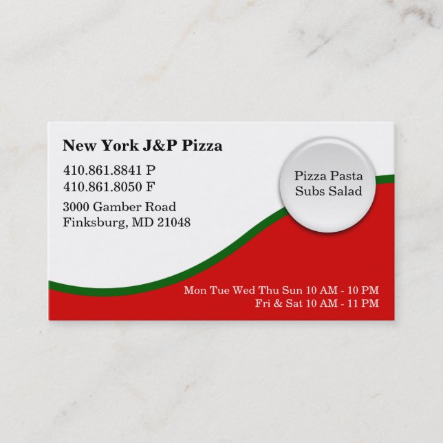Cartão De Visita Nova York J & P Pizza - NOVA (Frente)