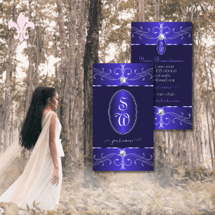 Cartão De Visita Novelty Royal Blue Ornamentados Iniciais Chic