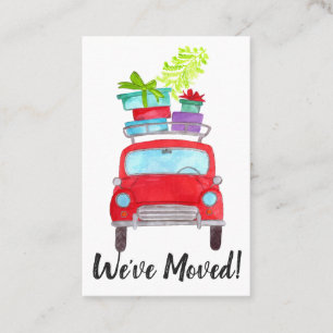 Cartão De Visita Novo Endereço Carro Vermelho com presentes de Nata