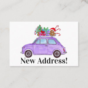 Cartão De Visita Novo endereço Purple Fiat 500 com presentes de Na