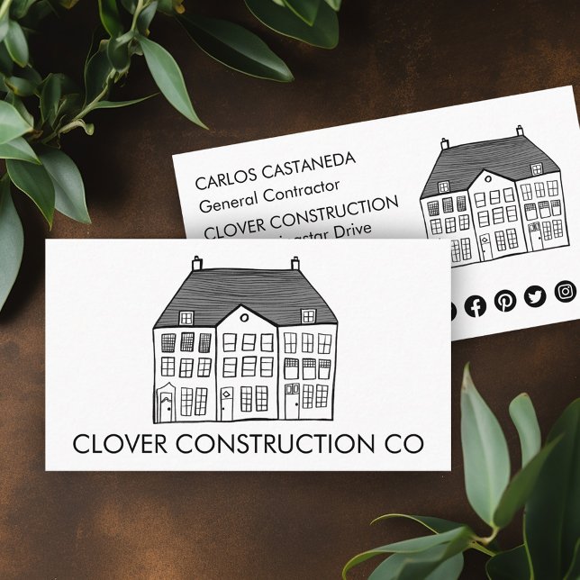 Cartão De Visita Novo Remodel do Contrato de Construção Moderno de  (New Home Modern Construction Contractor Remodel Business Card
Social Media Icons)