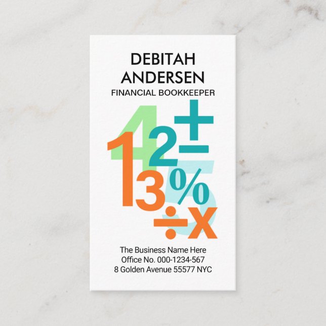 Cartão De Visita Números financeiros Coloridos Criativos (Frente)