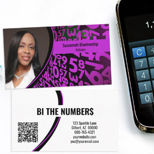 Cartão De Visita Números Roxos no Código QR de Foto Personalizada P