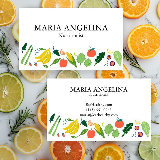Cartão De Visita Nutricionista Chef Pessoal Moderno Legal Veggggg (Nutritionist Personal Chef Modern Cute Fruits Veggies Business Card
)