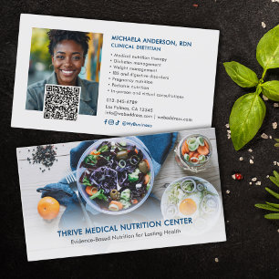 Cartão De Visita Nutricionista/Dietista Moderno Código QR Mídia Soc