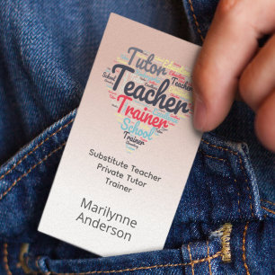 Cartão De Visita Nuvem de Palavras Rosa do Professor