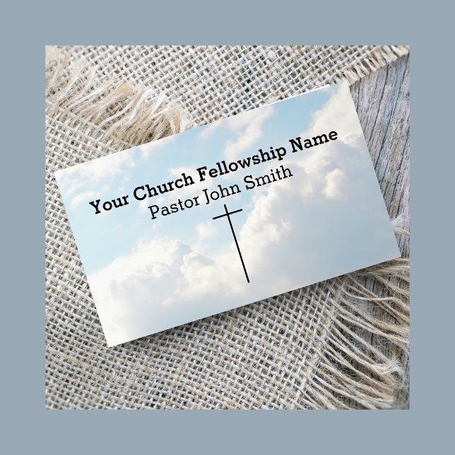 Cartão De Visita Nuvens Brancas Fofas Céu Cruz Igreja Cristã  (Christian White Fluffy Clouds Sky Cross Church Business Card)