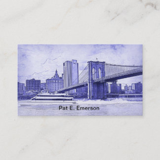Cartão De Visita NYC Skyline Brooklyn Bridge Boat Etch Look #2