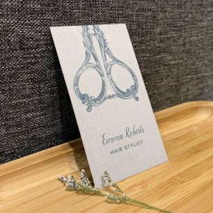 Cartão De Visita O azul do vintage do cabeleireiro Scissor o linho