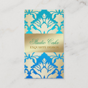 Cartão De Visita O azul tropical do Shimmer do damasco 311