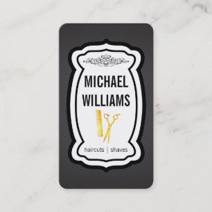 Cartão De Visita O bigode listra o pente dourado das tesouras