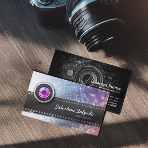 Cartão De Visita O brilho colorido Sparkles objectiva do fotógrafo