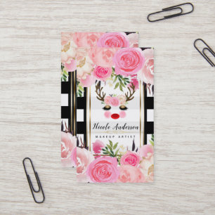 Cartão De Visita O brilho Dourado da composição da rena Eyes floral