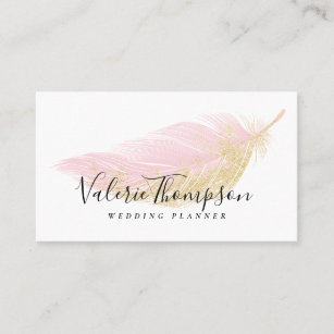 Cartão De Visita O brilho elegante do ouro cora pena cor-de-rosa