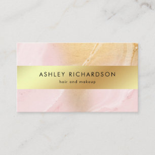 Cartão De Visita O encanto cora rosa e meios sociais Dourados do