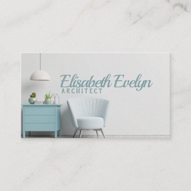 Cartão De Visita O interior tem uma poltrona na parede branca vazia (Frente)